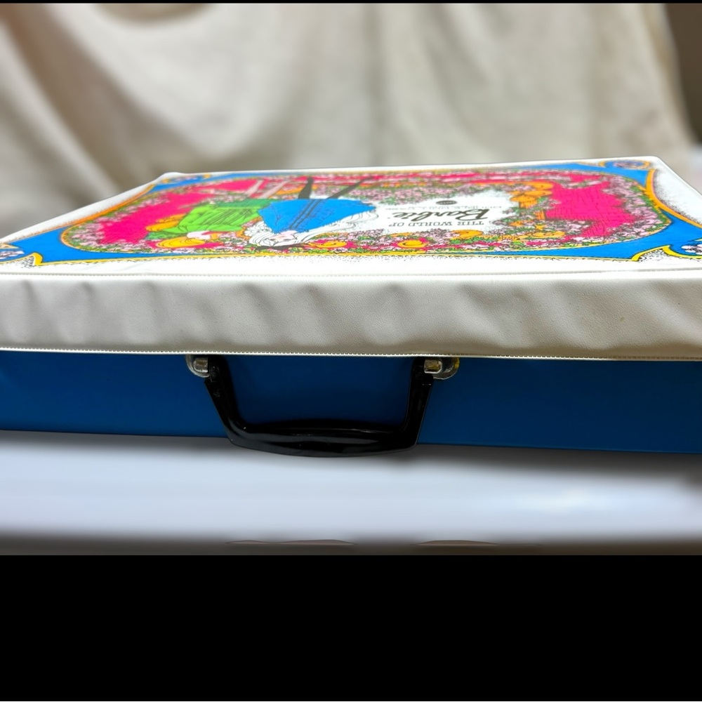 Vintage 1968 Mattel World of Barbie Double Doll Case #1007 Blue White Mod Flower - Picture 11 of 11